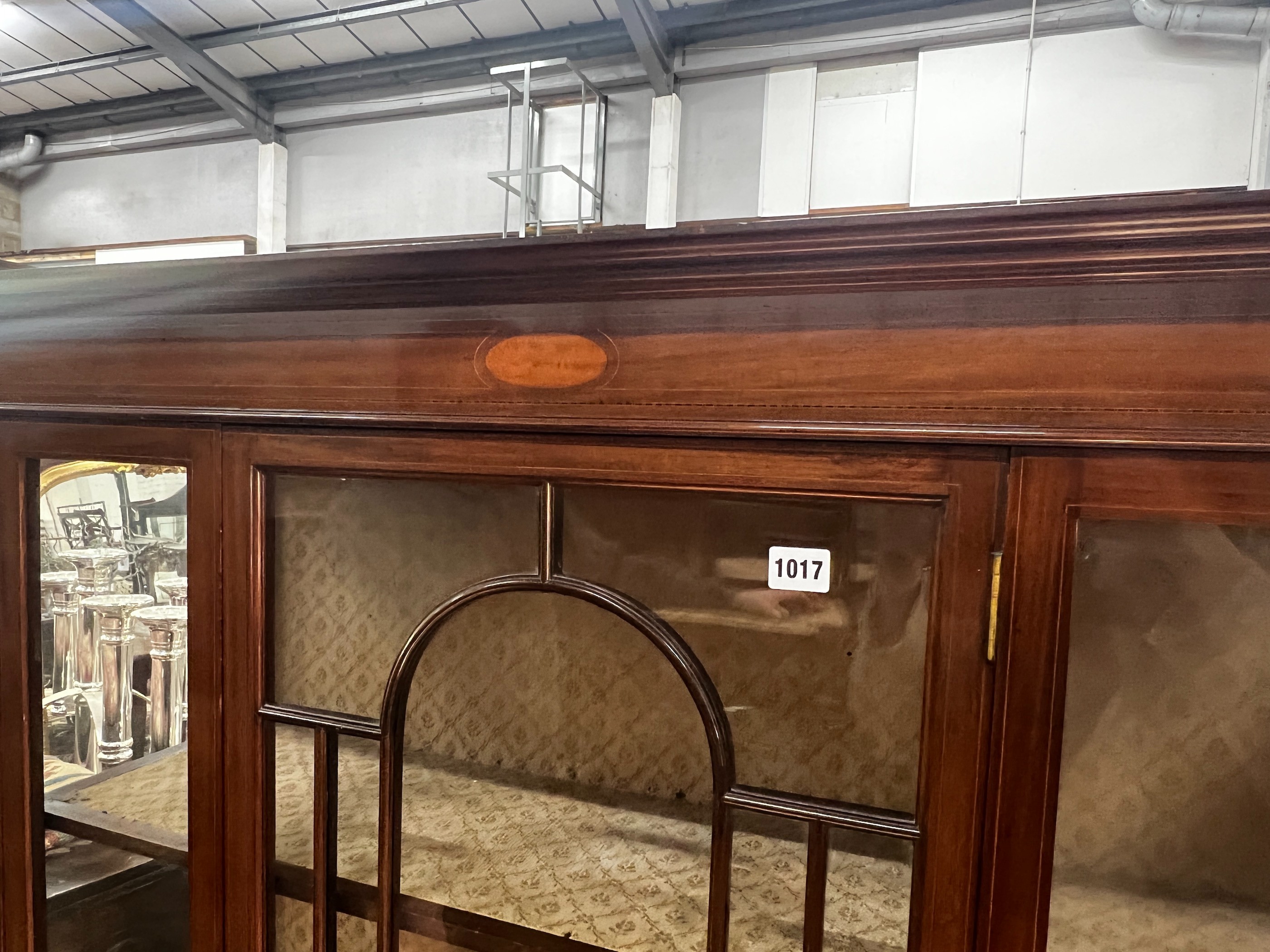 An Edwardian inlaid mahogany display cabinet, width 107cm, depth 34cm, height 168cm